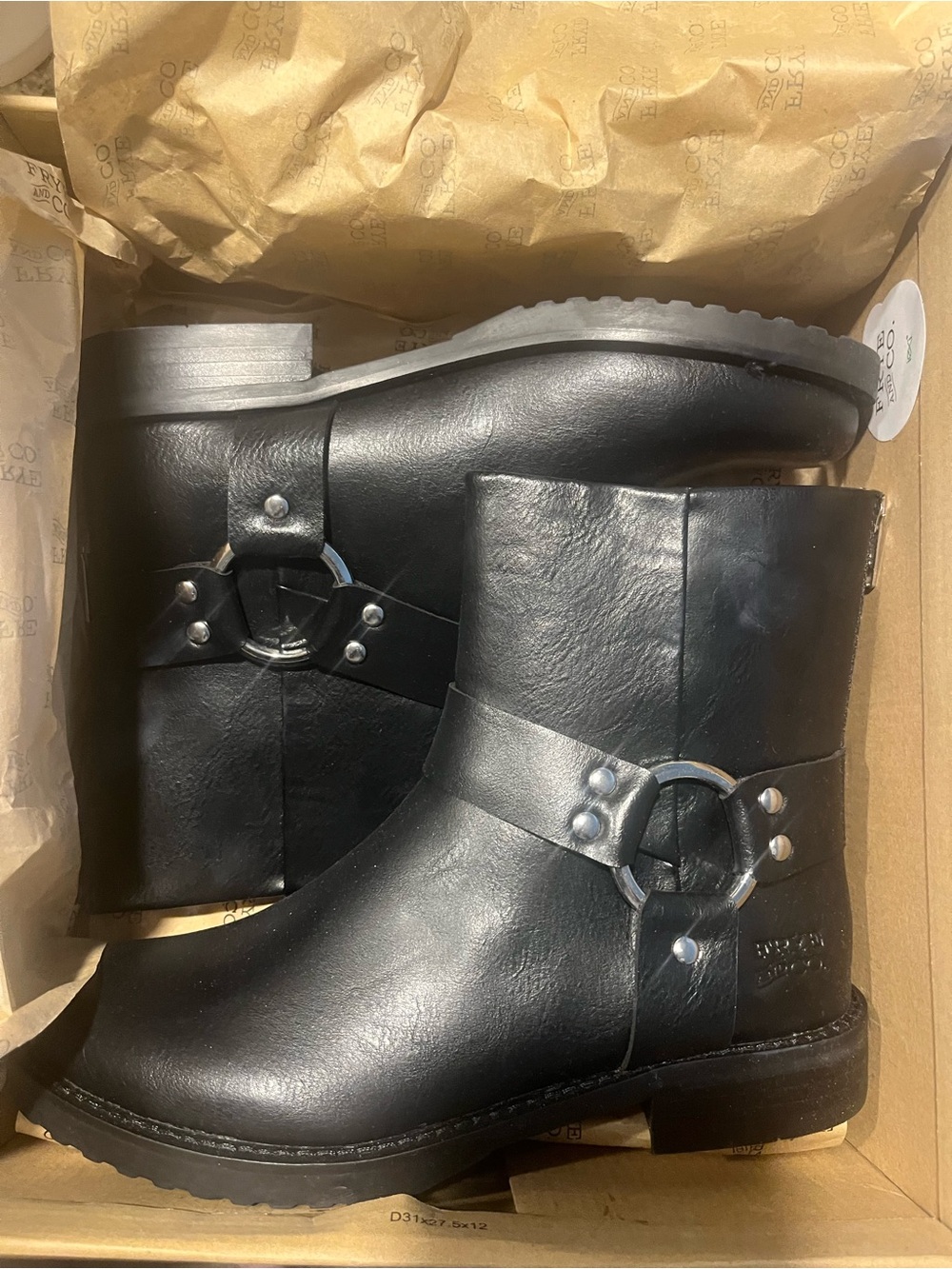 Frye Black Leather Harness Ankle Boots